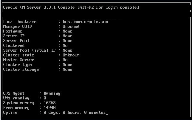 image:사전 설치된 Oracle VM Server 콘솔 세션 화면을 보여주는 그림입니다.