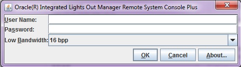 image:Image représentant la boîte de dialogue de connexion à Oracle ILOM Remote System Console Plus.