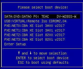 image:Capture d'écran du menu Please Select Boot Device en mode d'initialisation Legacy BIOS.