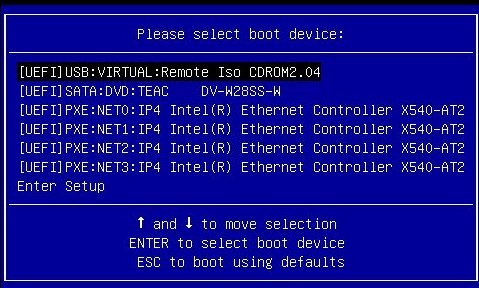 image:Capture d'écran du menu Please Select Boot Device en mode d'initialisation UEFI.
