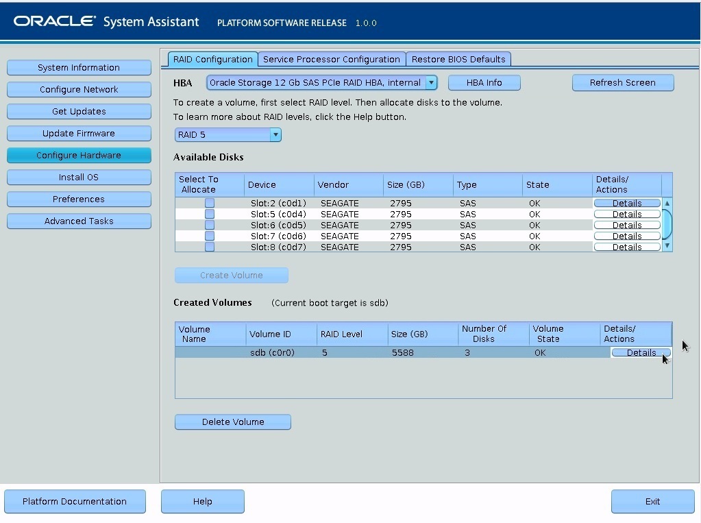 image:Pantalla en la que se muestran los resultados de la configuración de RAID.