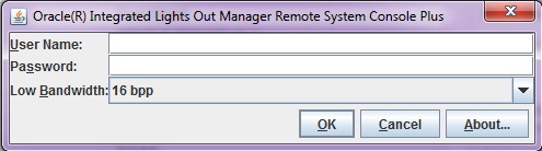 image:Gráfico en el que se muestra el cuadro de diálogo de inicio de sesión de Oracle ILOM Remote System Console Plus.