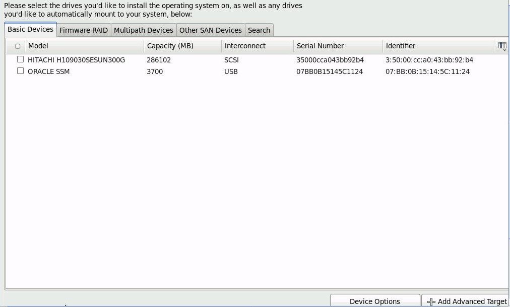 image:Gráfico que muestra la pantalla Please select the drive you'd like to install the operating system on (Seleccione la unidad en la que desea instalar el sistema operativo).