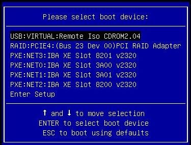 image:Menú Please Select Boot Device (Seleccione un dispositivo de inicio) en el modo Legacy BIOS.