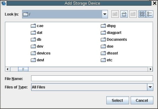image:この図は「Add Storage Device」ダイアログボックスを示しています。