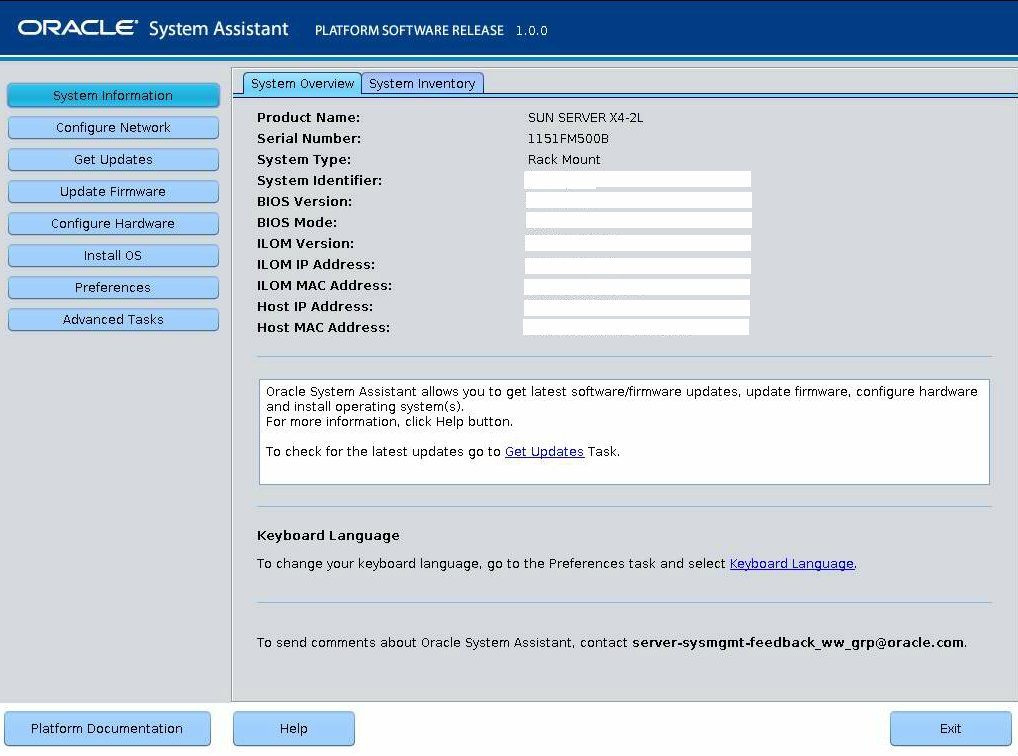 image:Oracle System Assistant の「System Overview」画面。