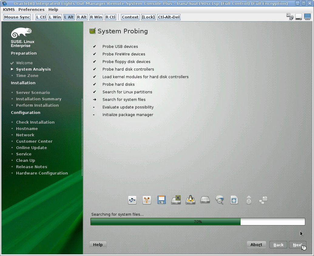 image:SUSE の「System Probing」画面。