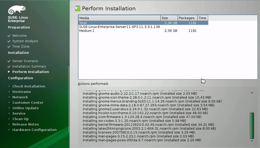 image:SUSE の「Perform Installation」画面。