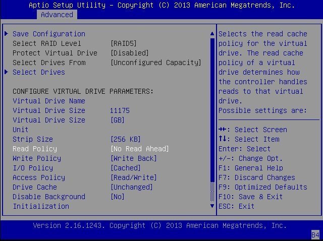 image:LSI Human Interface Interaction Configuration Utility の「Create Virtual Drive」画面