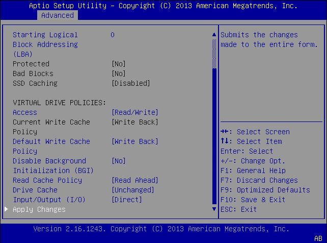 image:LSI Human Interface Interaction Configuration Utility の「Create Virtual Drive」画面
