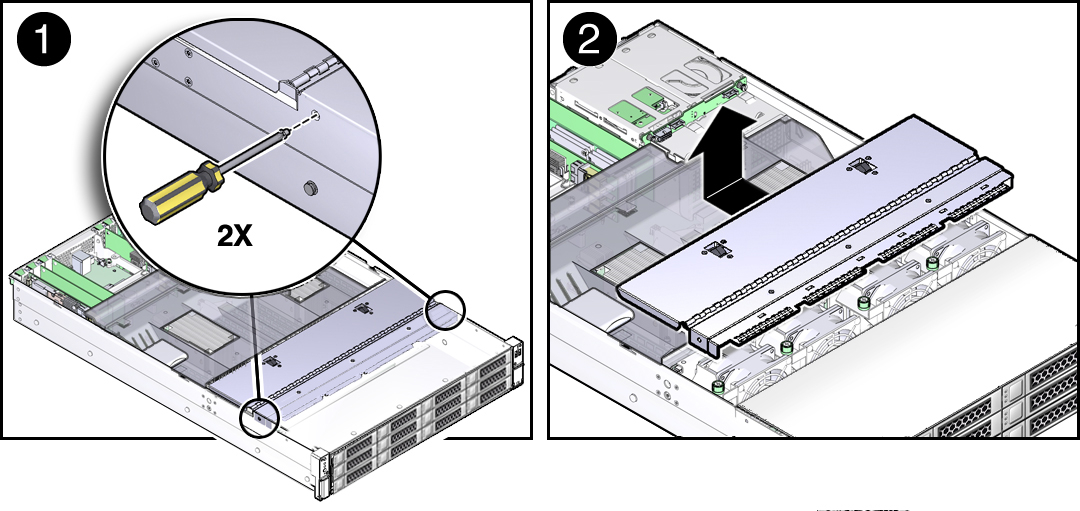 image:ファン構成部品ドアの取り外しを示す図。