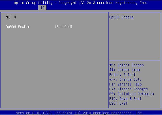image:この図は、「IO」メニュー内の BIOS のオプション ROM 設定を示します。