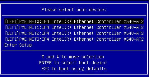 image:「Please Select Boot Device」画面を示すスクリーンショット。