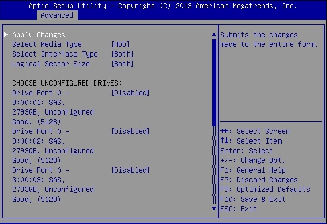 image:屏幕中显示了 RAID 驱动器选择菜单。
