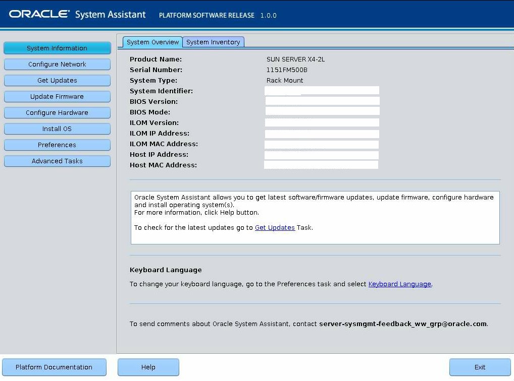 image:Oracle System Assistant 的 “System Overview“ 屏幕。