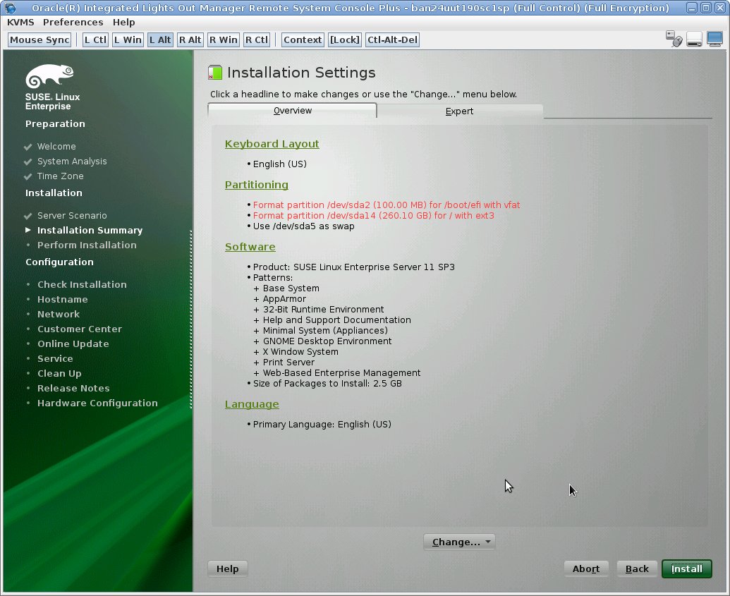 image:SUSE “Installation Settings“ 屏幕。