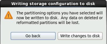 image:图中显示了 “Writing storage configuration to disk“ 屏幕。