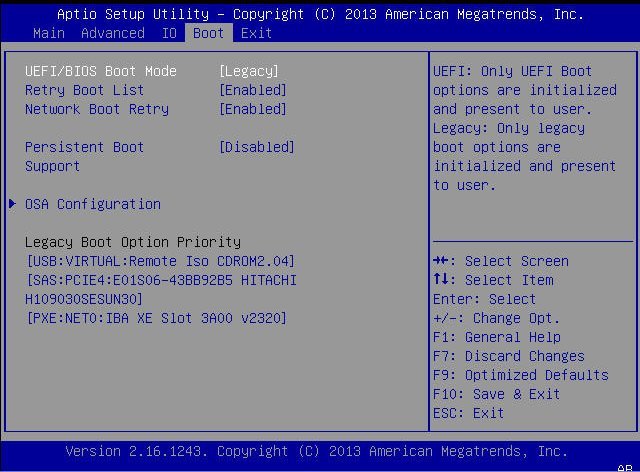 image:선택된 Legacy 부트 모드를 보여주는 BIOS Boot 메뉴 화면입니다.