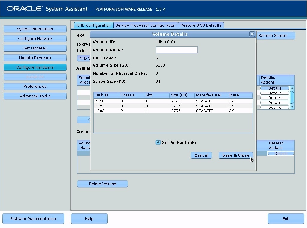 image:Ecran présentant la boîte de dialogue Volume Details de la configuration RAID.