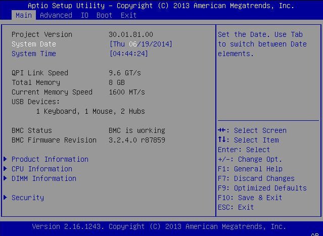 image:Gráfico en el que se muestra el menú Main (Principal) de la utilidad de configuración del BIOS.