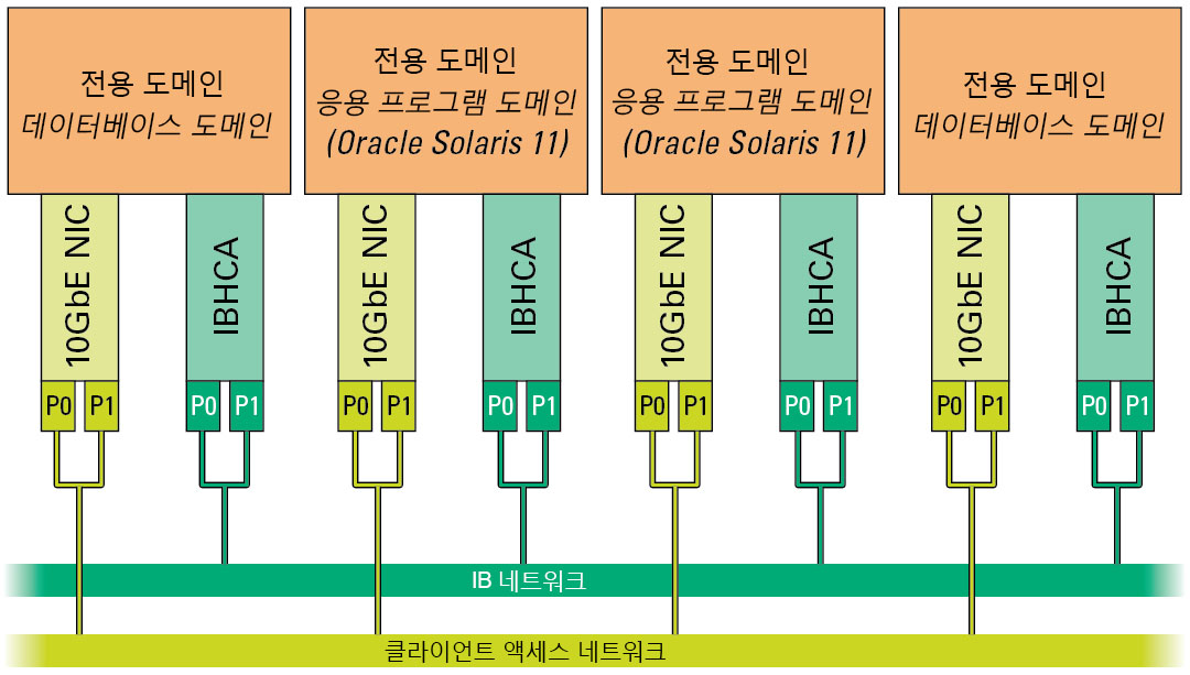 image:10GbE 및 IB 네트워크에 대한 전용 도메인 연결을 보여주는 그림입니다.
