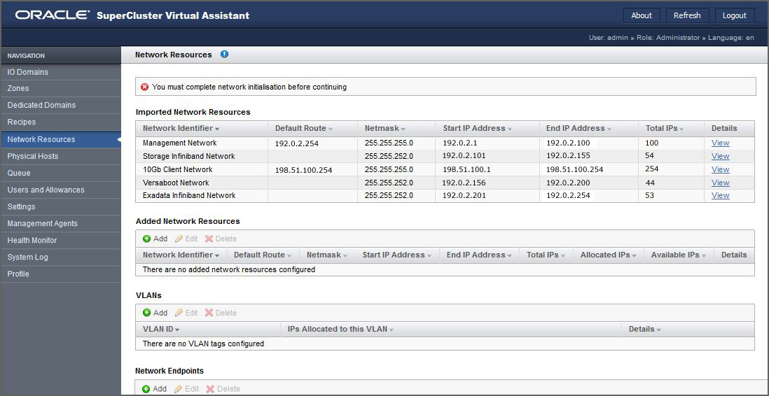 image:A screen shot showing the network resources screen.