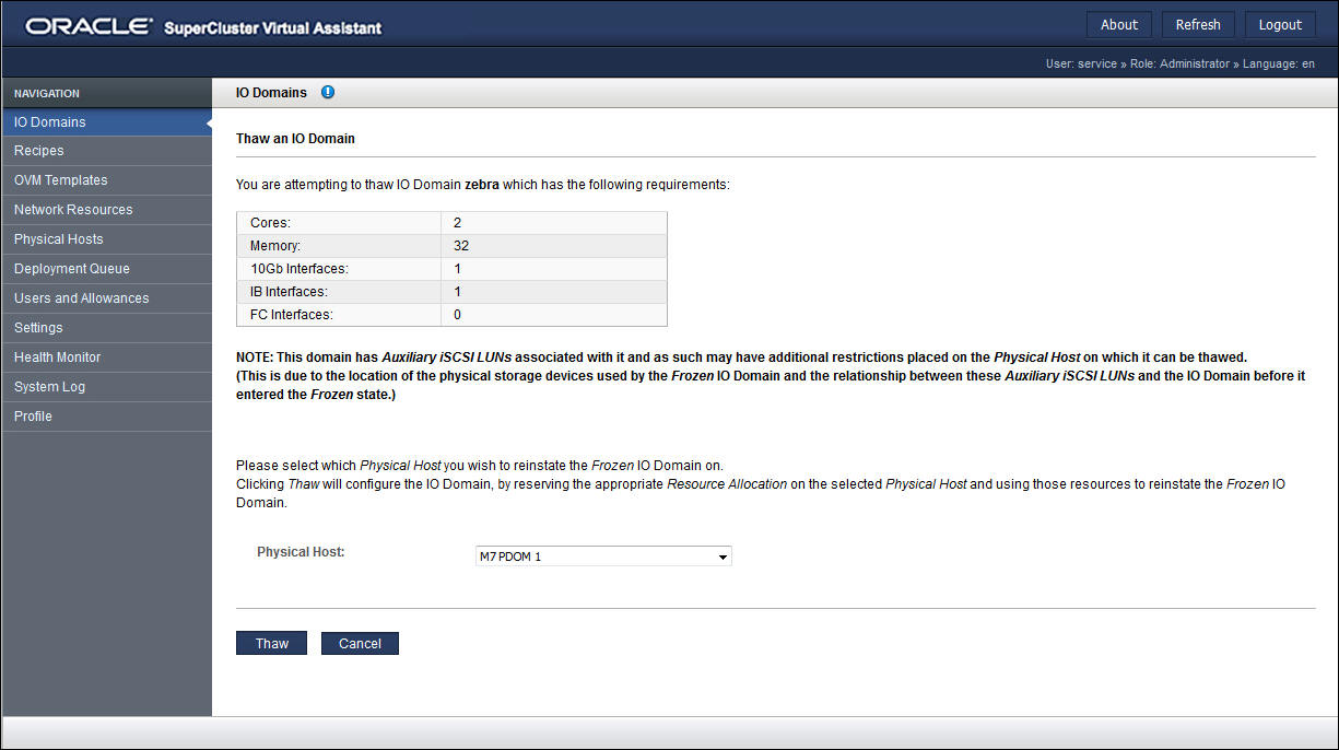 image:A screen shot showing the confirmation page with information about                             auxiliary iSCSI LUNs.