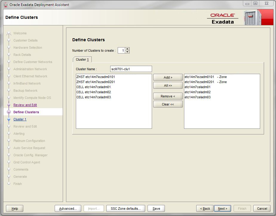 image:A screen shot showing the Define Clusters page.