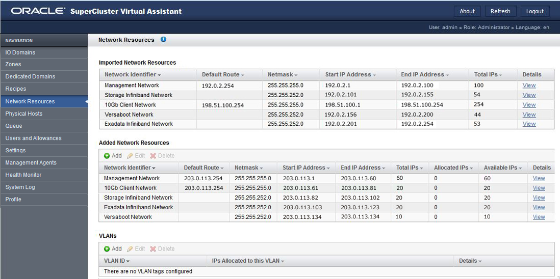 image:A screen shot showing the network resources screen.