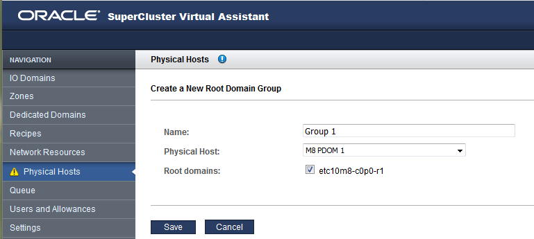 image:A screen shot showing the Create a New Root Domain Group page.