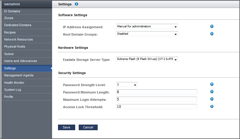 image:A screen shot showing the Settings screen where you can specify the storage server type.