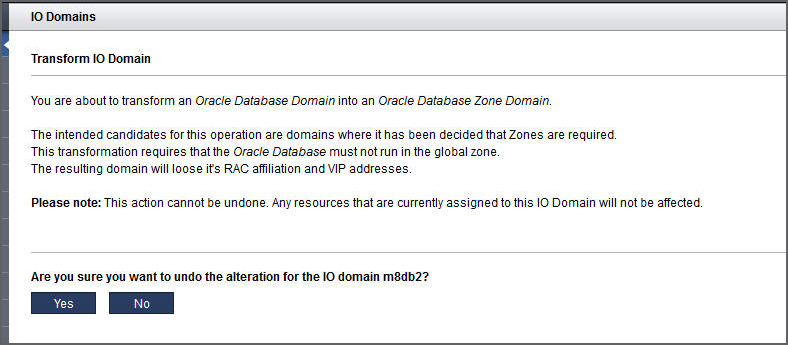 image:Screen shot showing that the original Database I/O Domain cannot be                             restored.