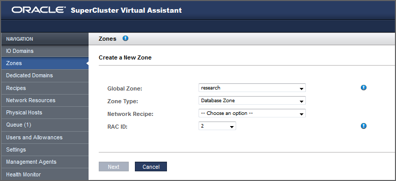 image:A screen shot showing domain name, name servers, time servers, and time zone you select for the zone.