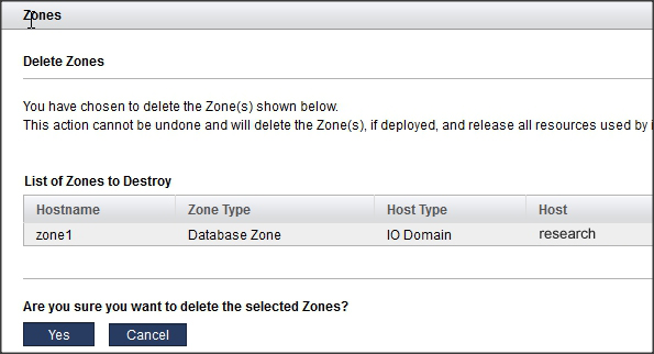 image:Screen shot showing the Delete Zones page.