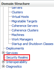 显示 "Security Realms"（安全领域）选项的位置