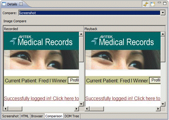 Details View Showing the Web Functional Test Comparison Tab