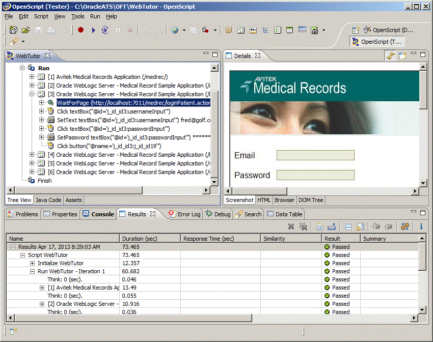 Oracle OpenScript Main Window