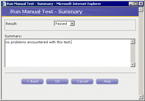 Run Manual Test Summary Window