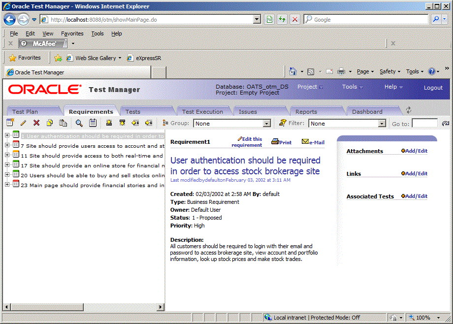 Oracle Test Manager Main Window