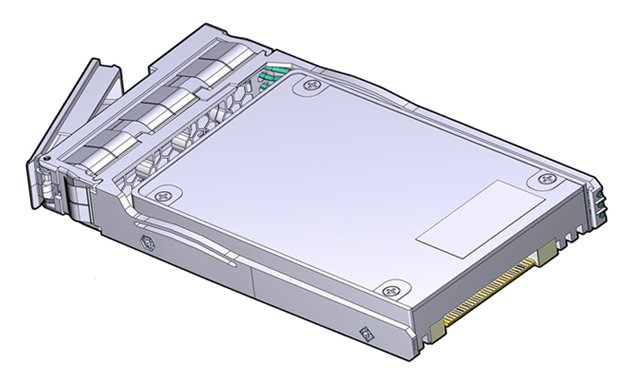 image:Oracle 1.6 TB NVMe SSD를 브래킷과 함께 보여주는 그림입니다.