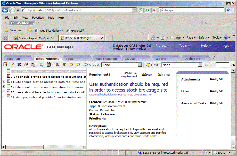 Oracle Test Manager Main Window