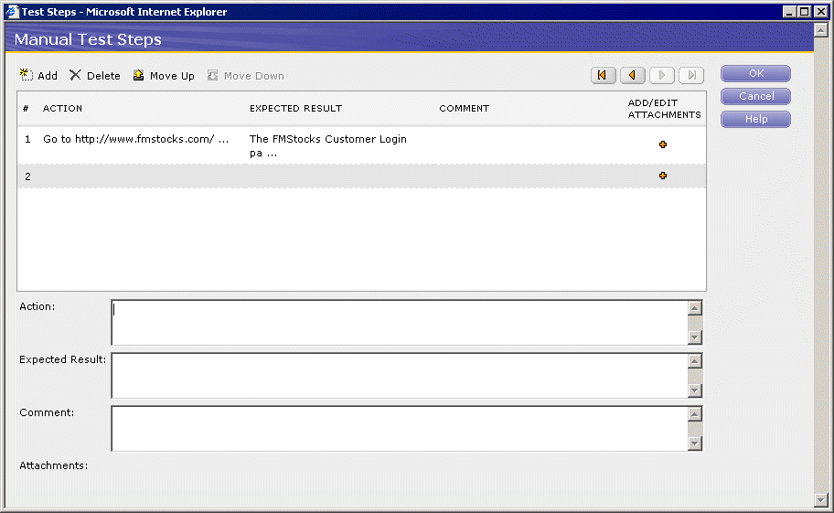 Manual Test Steps Window with Sample Data