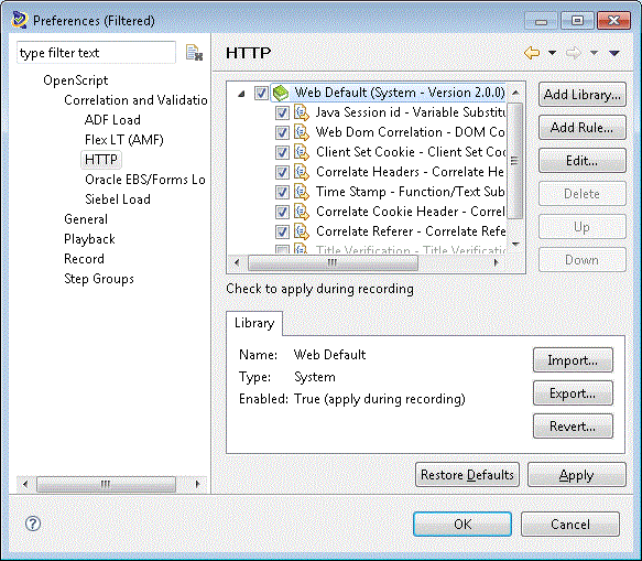 HTTP Module correlation preferences.