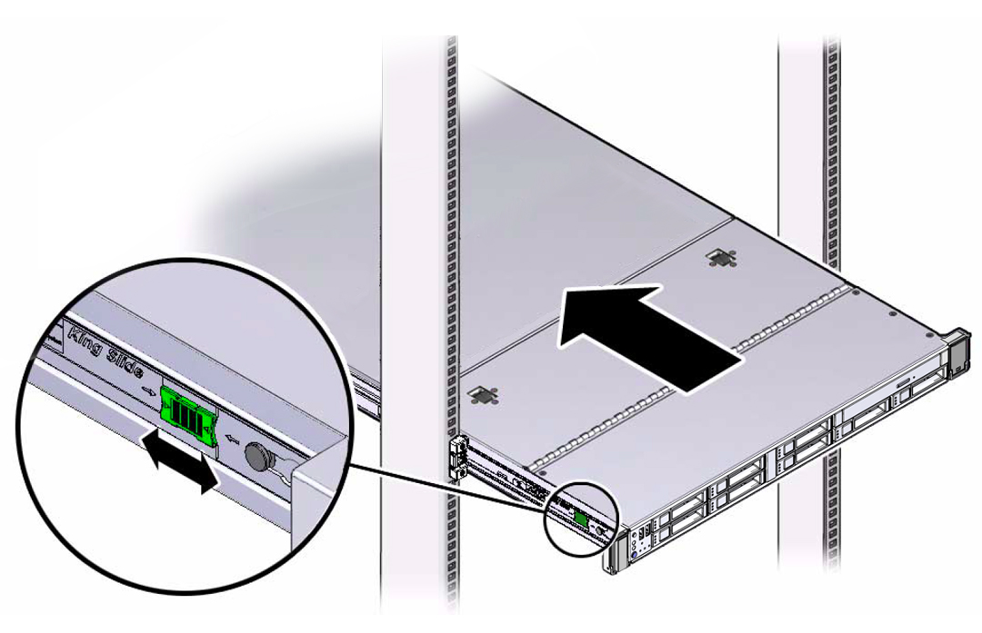 image:Figure showing the location of the release tabs on the                                     slide-rails.