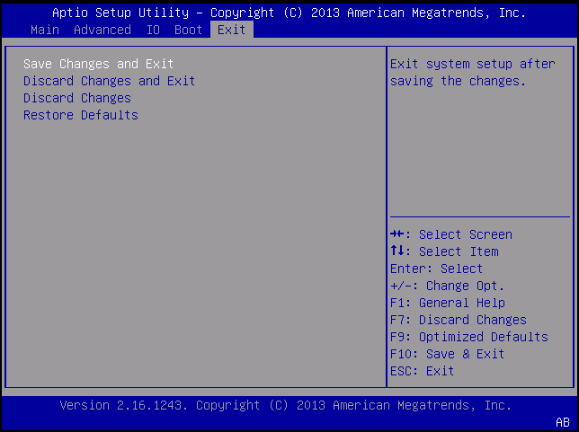 image:Screenshot showing how to save BIOS changes and                                         exit.