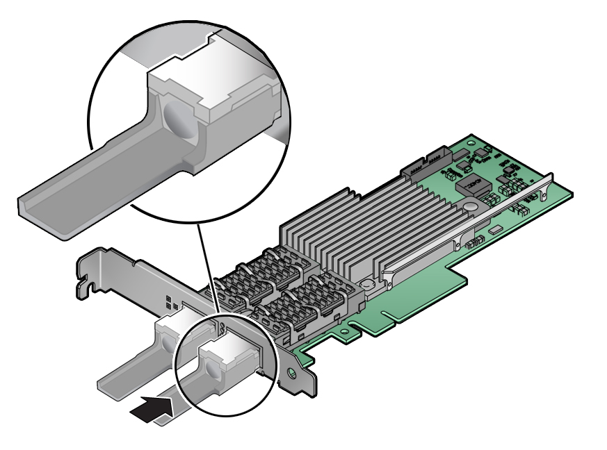 image:Illustration of inserting an optical transceiver into a slot on the Low Profile adapter.
