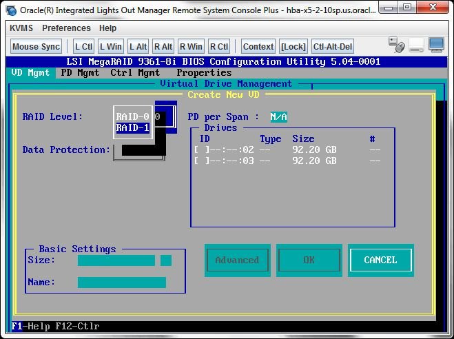 image:새 가상 드라이브의 RAID 레벨을 선택하는 방법을 보여주는 그림입니다.