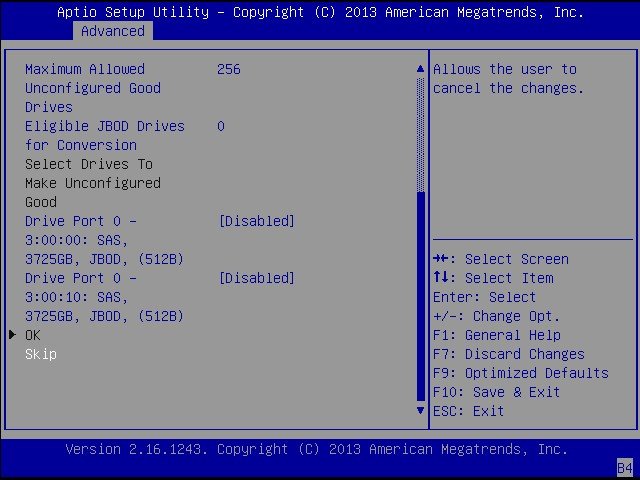 image:Capture d'écran du champ Skip dans le MegaRAID Configuration utility.