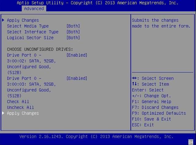 image:Figura de una pantalla que muestra cómo activar unidades para una configuración de volúmenes RAID.