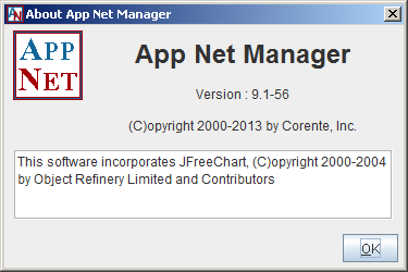 This screenshot shows the About App Net Manager window.